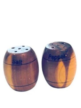 Vintage Wooden Tiny Barrel Salt and Pepper Shakers